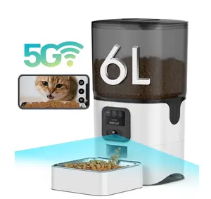 Oneisall WF-63 5GHz & 2.4GHz Automatic Cat Food Dispenser, 6L/25 Cups Automatic Cat Feeder with Camera, White