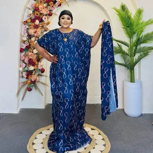 Dera Abayas - Elegant Blue Abaya with White Infinity Print and Matching Scarf for Stylish Wear