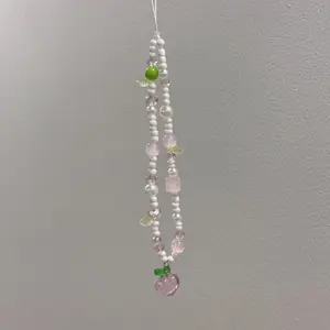 Cute Ins Strawberry Beaded Phone Charm, Fresh Aesthetic CCD Camera Strap for Girls