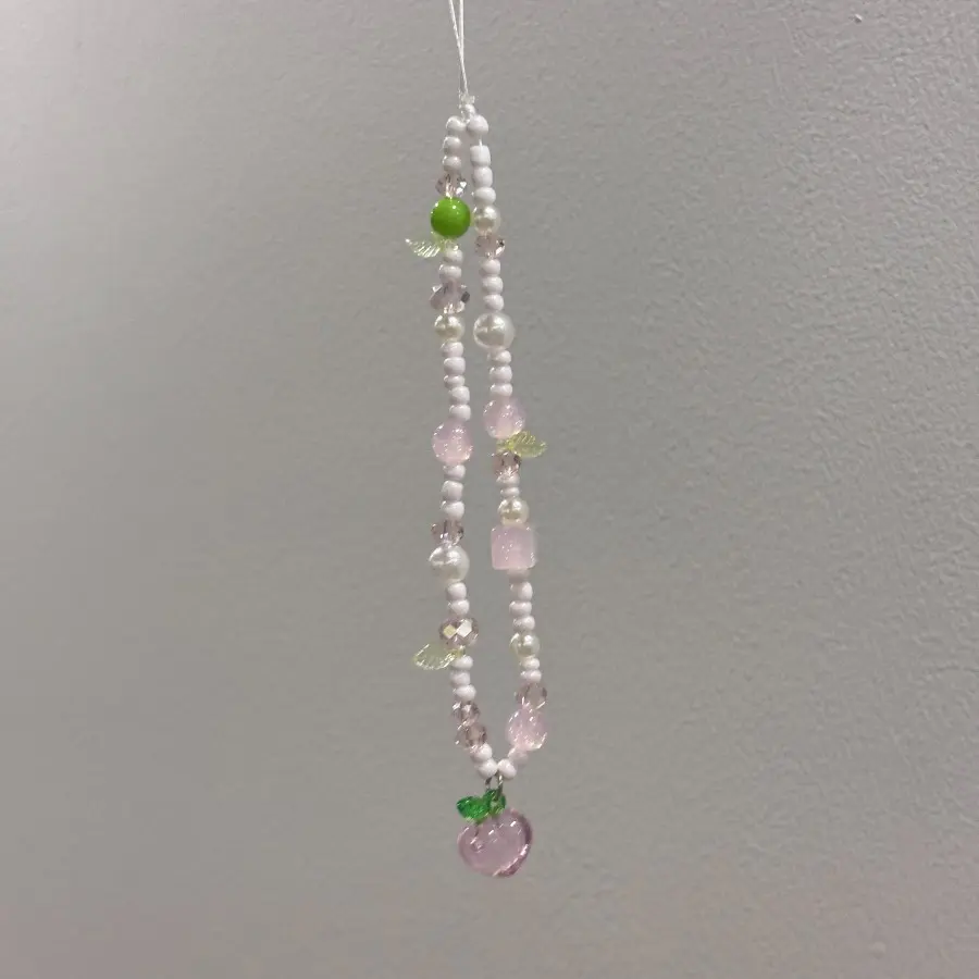 Cute Ins Strawberry Beaded Phone Charm, Fresh Aesthetic CCD Camera Strap for Girls
