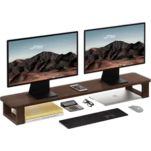 Dual Monitor Stand Riser 2 Heights Adjustable Wood Computer Monitor Stand Desktop Organizer, Large Monitor Stand for 2 Monitors, Laptop, TV, Printer