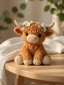 Crochet Highland Cow Plush, Handmade Amigurumi Cow Toy, Cute Farm Animal Plush, Highland Cow Gift, Cottagecore Decor, Cute Cow Plush