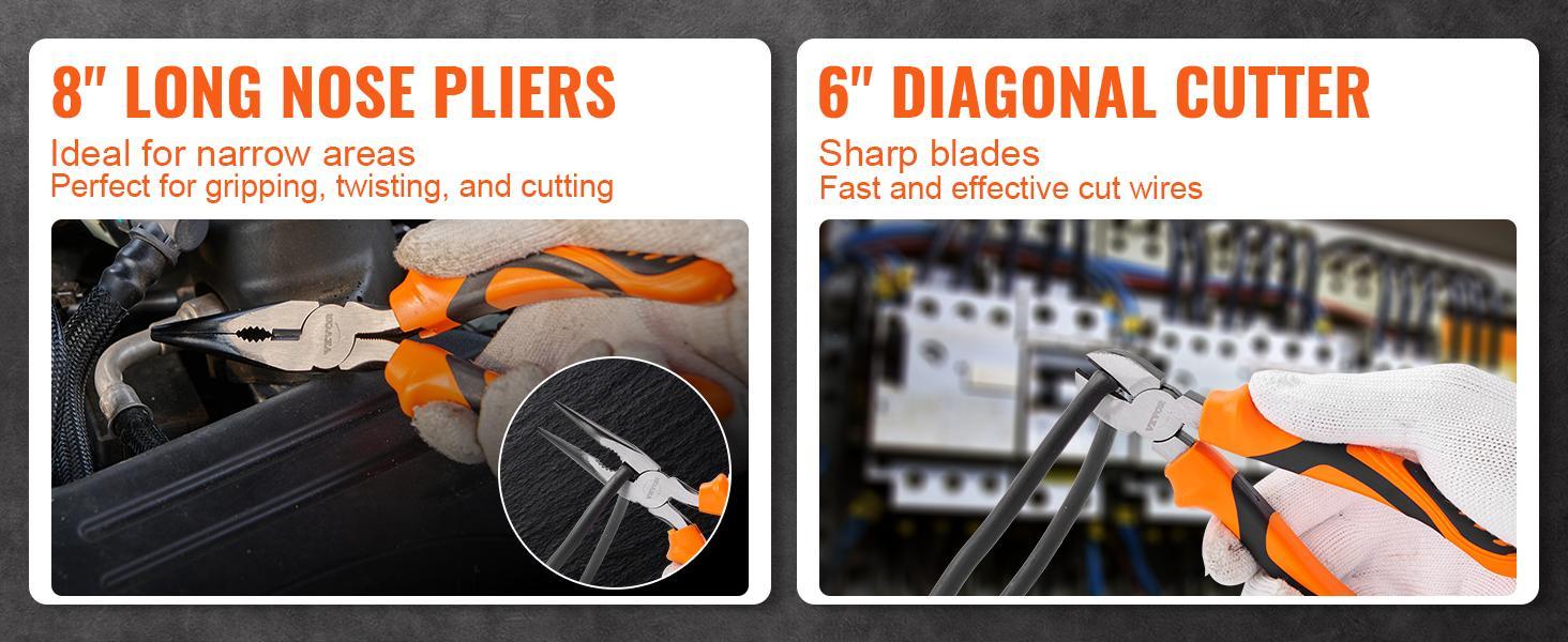 VEVOR 8-Piece Pliers Set, TikTokShopBlackFriday, High Carbon Steel, 12"/10"/8" Groove Joint Pliers, 8" Linesman's Pliers, 6" Slip Joint Pliers, 8" Long Nose Pliers, 6" Diagonal Cutter, 10" Adjustable Wrench, and Tool Bag