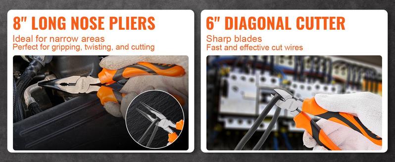 VEVOR 8-Piece Pliers Set, TikTokShopBlackFriday, High Carbon Steel, 12"/10"/8" Groove Joint Pliers, 8" Linesman's Pliers, 6" Slip Joint Pliers, 8" Long Nose Pliers, 6" Diagonal Cutter, 10" Adjustable Wrench, and Tool Bag VEVOR 8-Piece Pliers Set, TikTokShopBlackFriday, High Carbon Steel, 12"/10"/8" Groove Joint Pliers, 8" Linesman's Pliers, 6" Slip Joint Pliers, 8" Long Nose Pliers, 6" Diagonal Cutter, 10" Adjustable Wrench, and Tool Bag
