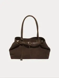 Women's Colorblock Suede Tote Bag, Fashionable Vintage Design, Magnetic Closure, Dual Handles, Perfect for Office, Travel, Outdoor Activities, Storage Tote, Slouchy Tote