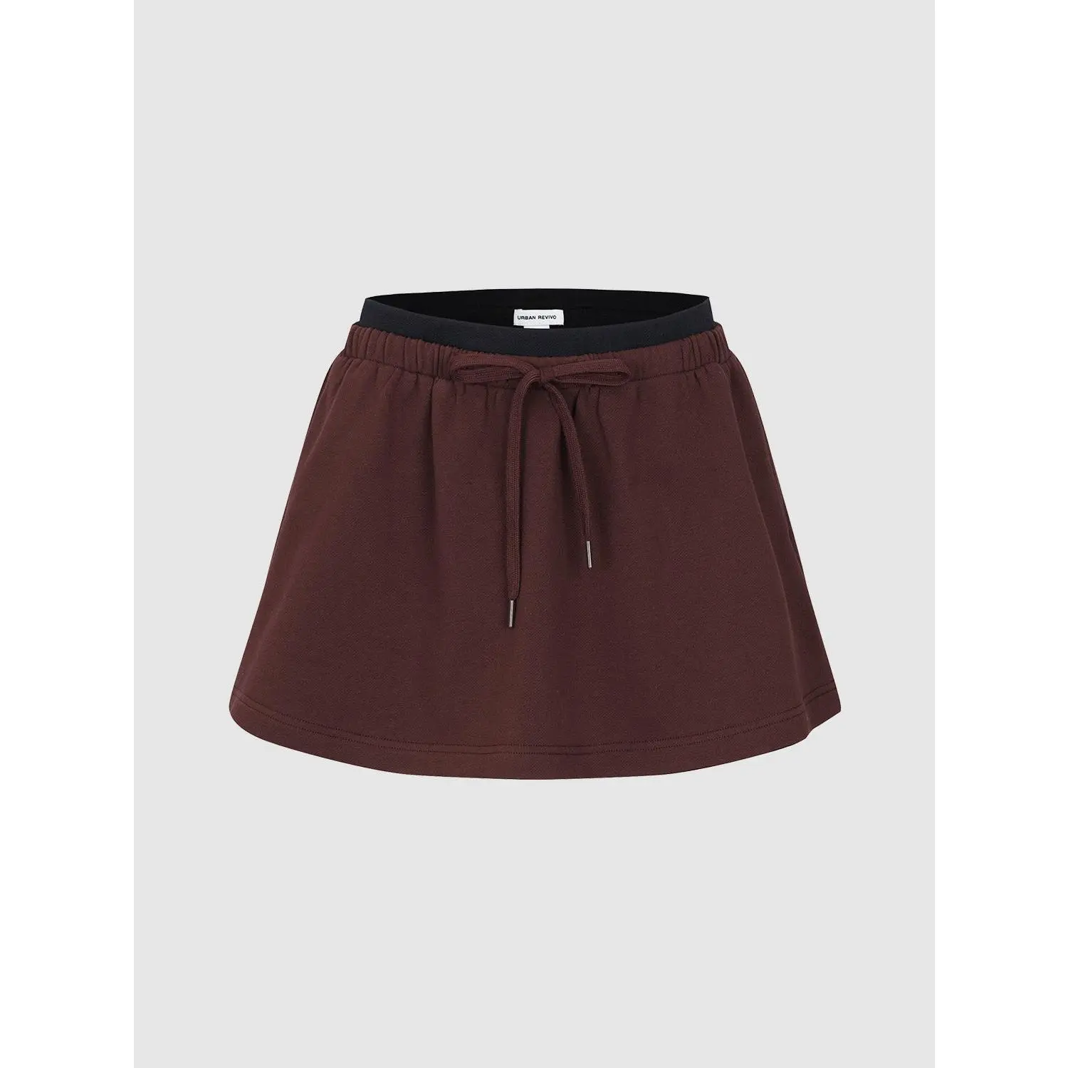 URBAN REVIVO Women's Basic Cotton-Polyester Blend Mini A-Line Skirt - 2026 Viral Contemporary Style Fashion Bottom, Drawstring, Comfortable Fit, Everyday Casual, Mini Skirts, Drawstring Skirts