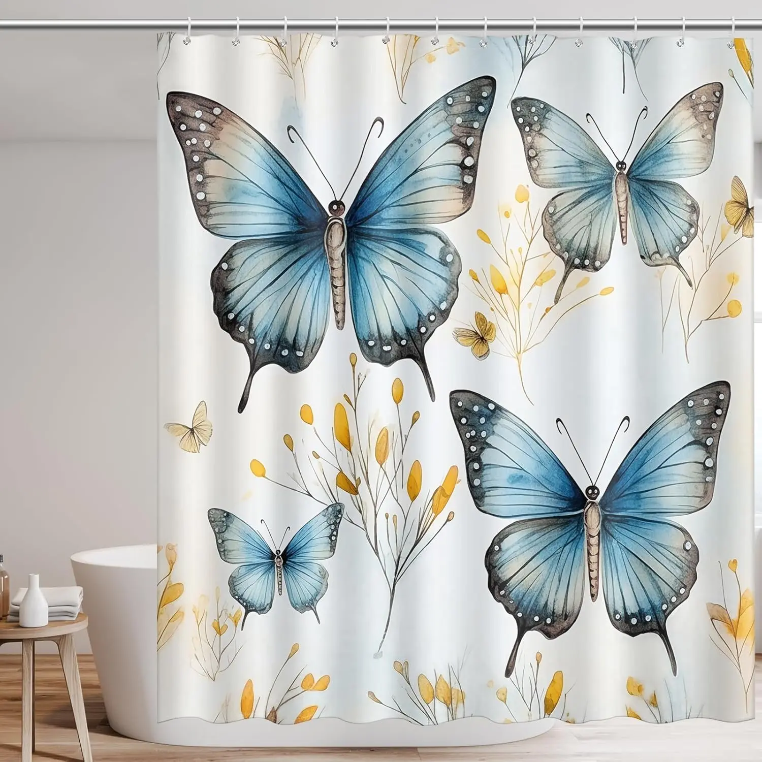 Blue Butterfly Shower Curtains for Bathroom Butterfly Series Bathroom Curtain Waterproof Fabric Bath Curtain Waterproof Polyester Bathroom Decor Accessories with 12 Hooks for Home Hotel Room,72"x72"