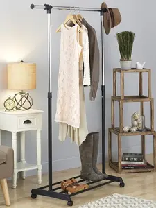 Whitmor Deluxe Adjustable Garment Rack - Rolling Clothes Organizer - Black and Chrome