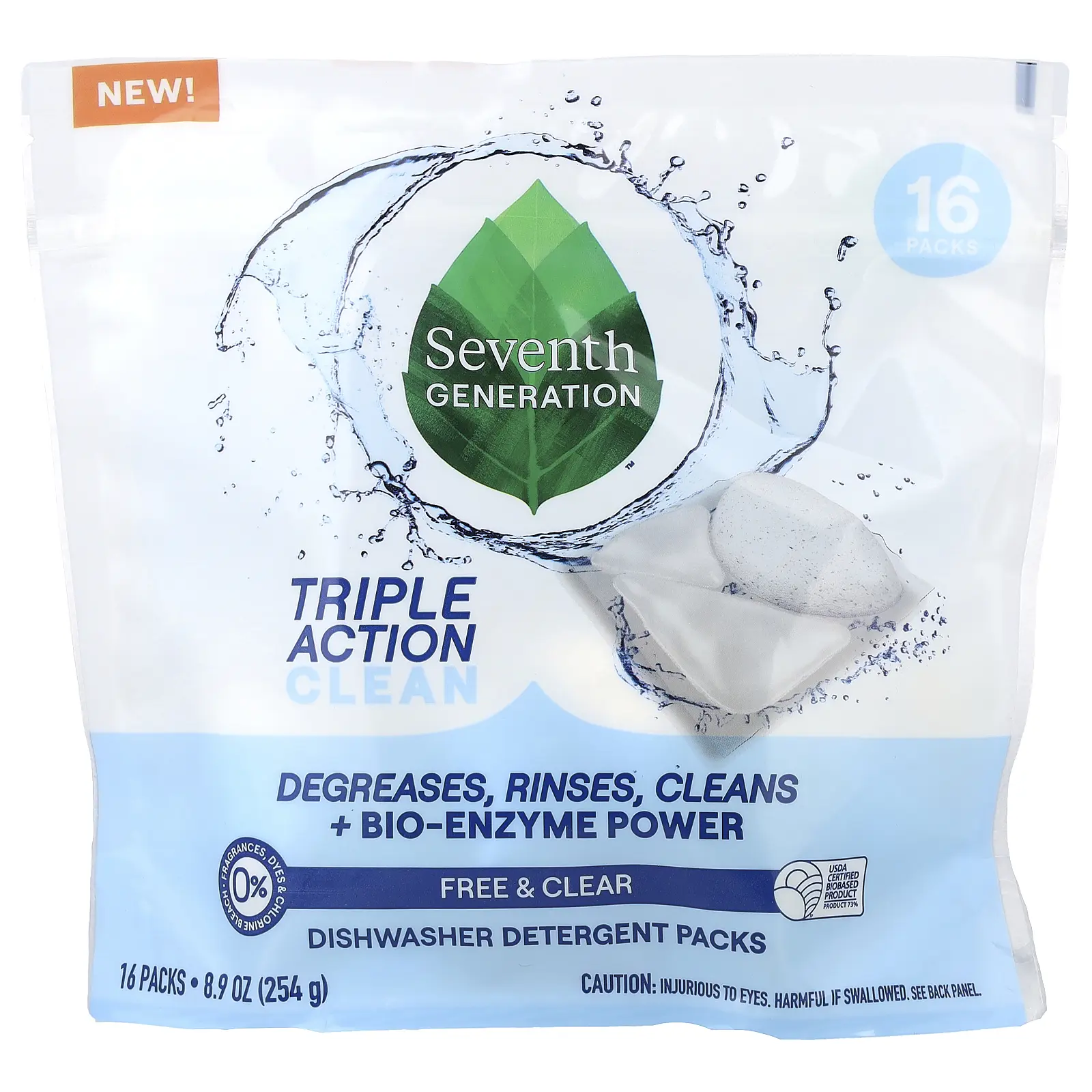 Seventh Generation Dishwasher Detergent Packs, Free & Clear, 16 Packs, 8.9 oz (254 g)