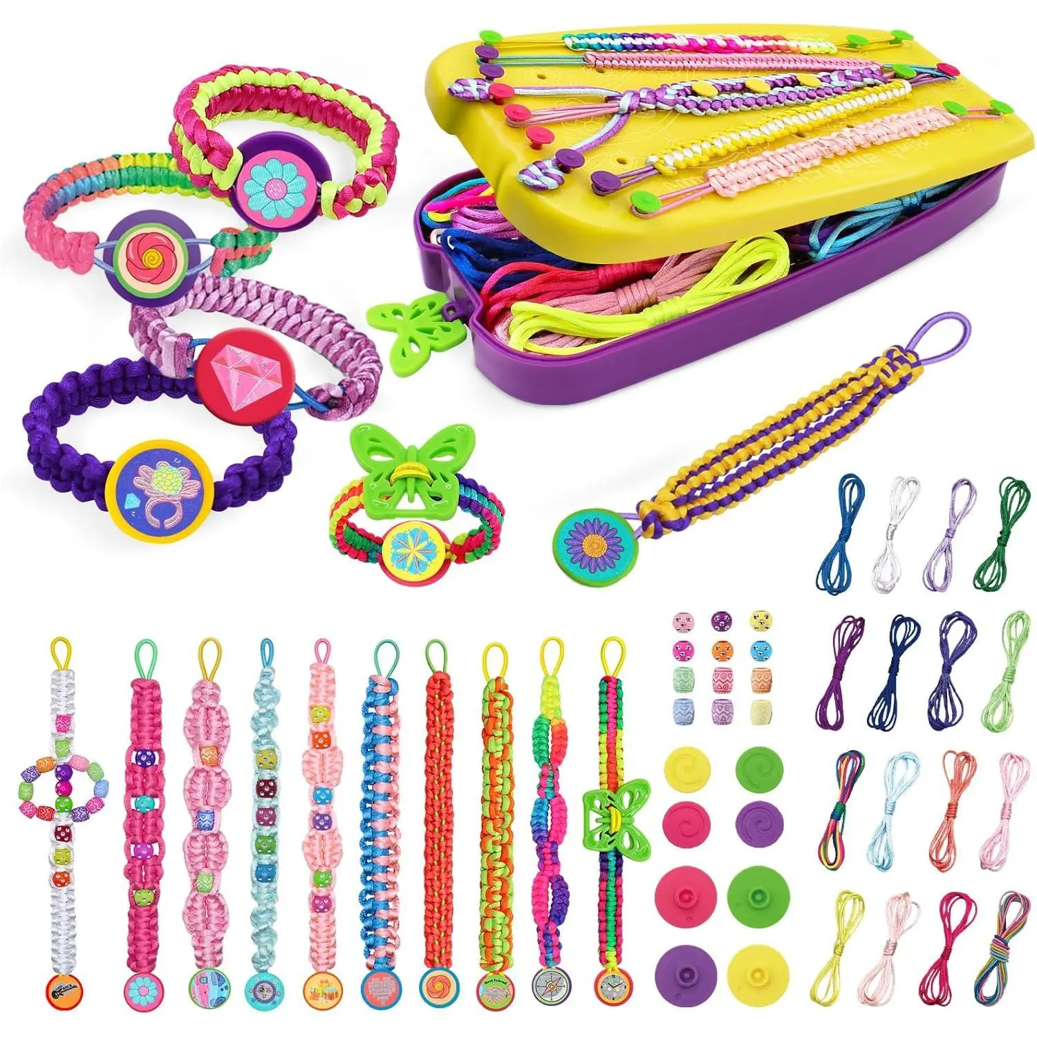 X-HDJ07 DIY Craft Kit Friendship Bracelet Maker for 6-13 Years Kid Girls - Includes 1 Loom, 15 Bracelet Strings, Cartoon Buckles, Strong Rubber Bands, 30 Extra Beads, 18 Pattern Stickers, Fine Motor Skills Tool, Christmas Birthday Gift, Plants, Organiser,