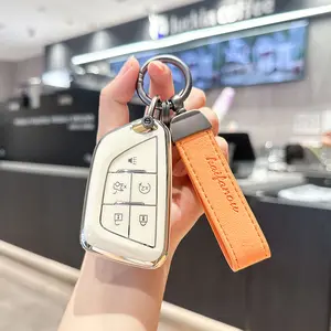 ACEBOY For Cadillac Key Fob Cover With Keychain, Soft TPU Key Case Protection Fit For Cadillac 2020 2021 2022 ATS CT5 CT6 XT4 XT5 XTS 5/6 Buttons Remote Smart Key Protector