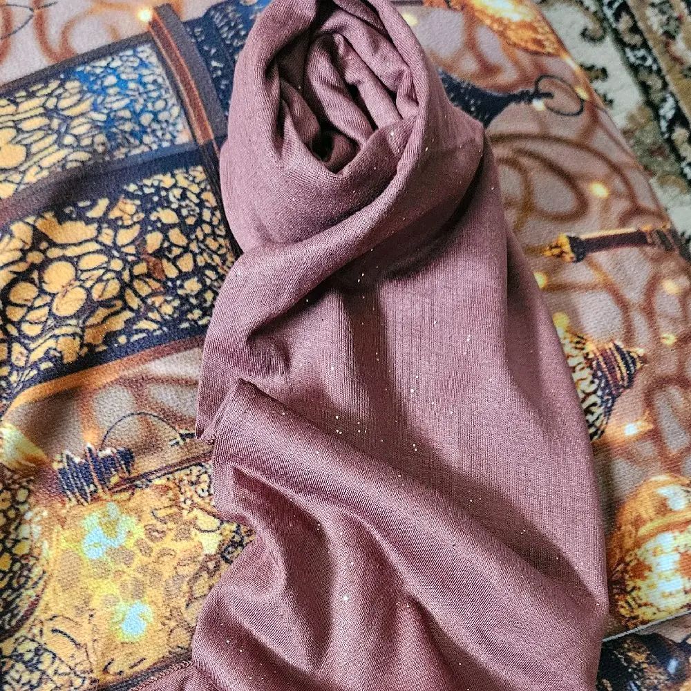 Women's Brown Plain Jersey Hijab with Elegant Glitter Finish - Versatile Modest Scarf for Everyday, Formal Wear & All Seasons - Endless Styling Options