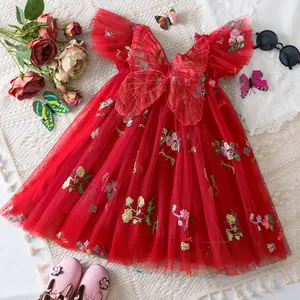 Red Christmas Dress for Girls 1 to 5 Years New Year Party Costume Ruffles Fairy Flower Summer Butterfly Dress Xmas Outfits