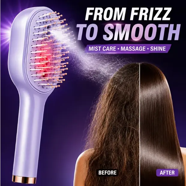 Portable USB Rechargeable Electric Scalp Massager Comb with Retractable Teeth & Nano Mist Suitable for All Hair Types, Air-Cushion Detangling Brush for Hair Care, Scalp Device for and Travel Use