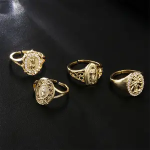 Women's 18K Gold-Plated Virgin Mary Open Ring, Copper Adjustable Band, Faith-Inspired Religious Jewelry, Elegant Minimalist Design, for Daily Wear or Special Occasions