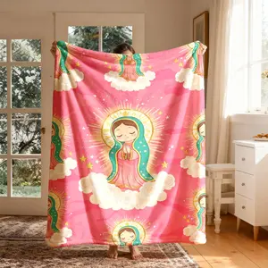 Cute Virgin Mary Print Flannel Cozy Throw Blanket, Large Size, Soft Lightweight Warm, Soft Fluffy Blanket, Perfect for Bed Sofa Office Camping Travel, Valentine's Gift, Happy Blanket Gifts