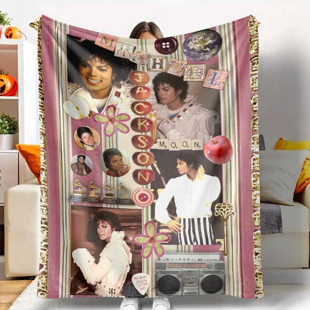 Retro Pop Star Collage Flannel Blanket Music Icon Portrait Apple Moon Boombox Print Soft Warm Lightweight Cozy Throw for Sofa Bedroom Dorm Concert Night Gift