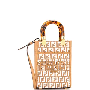 Pre-owned FENDI material Messenger Bags Sunshine Shopper Tote Zucca Embroidered Raffia Mini by Rebag