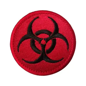 Red Biohazard Symbol Velcros Patch Funny Meme Hook & Loop Fastener Embroidered Badge for Tactical Molle Backpack, Jacket, Caps