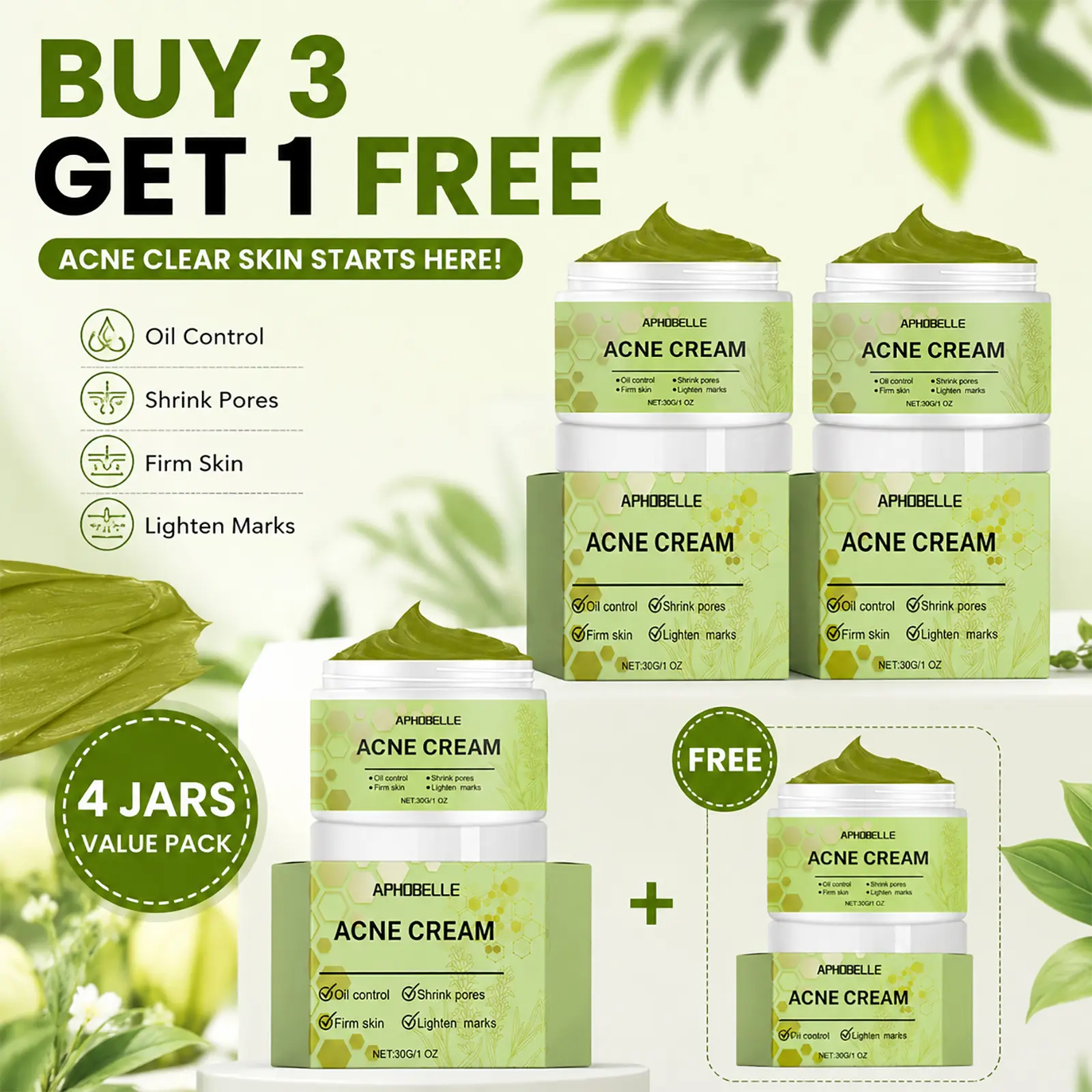 APHOBELLE Facial Smoothing Cream - Wild Harvested Botanical Herb Blend, Mild, Non-Irritating, Organic, Unrefined Plant-Derived (Buy 3 Get 1 Free)