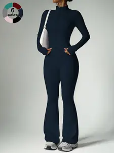 Women's Two-Piece Sportswear Set, Stand Collar Zipper Long Sleeve Jacket & High Waist Butt-Lifting Pants, Soft Breathable Activewear Pilates Yoga Wear for Yoga Gym Running Fitness Outfits, Sweatsuit Outfits