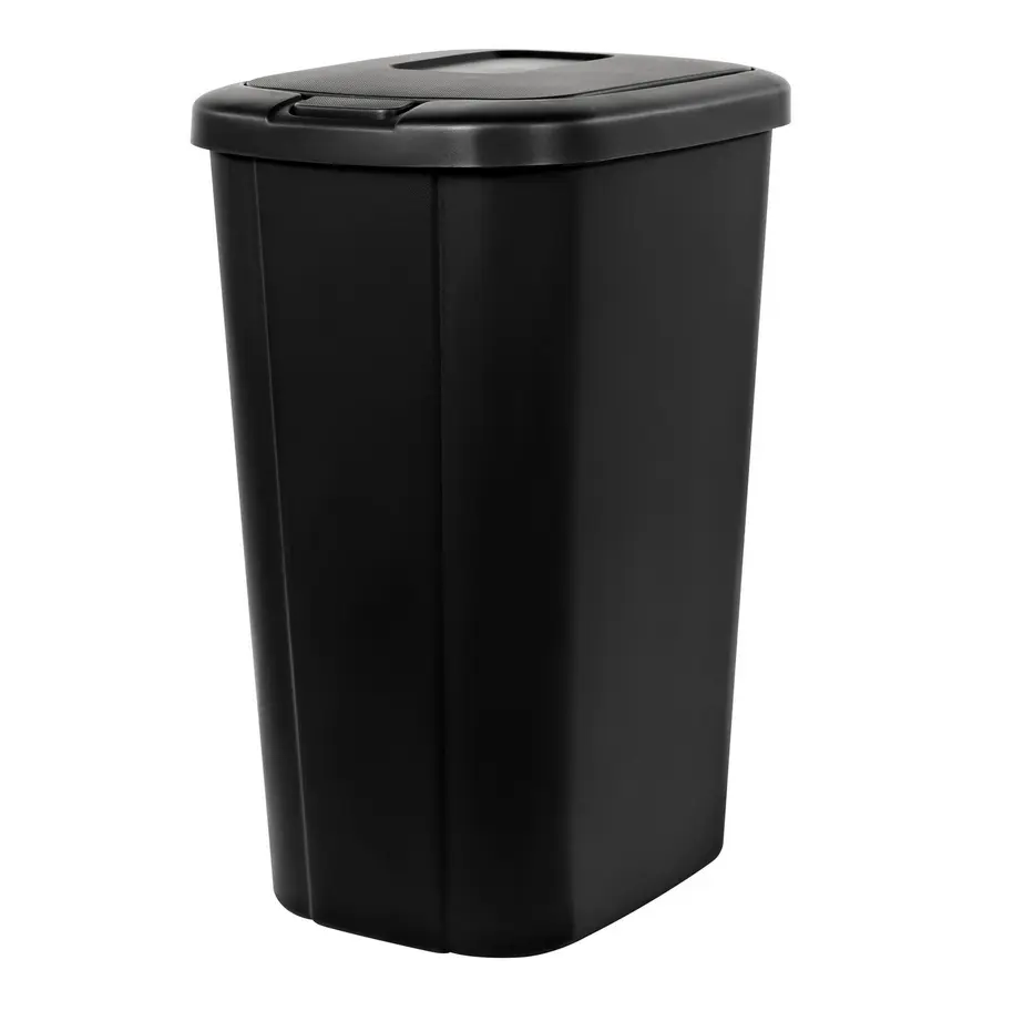 13.3-Gallon Sturdy Plastic Touch-Lid Trash Can, Garbage Cans for Kitchen, Black Home Care Supply Bin That Wipes Clean Fast