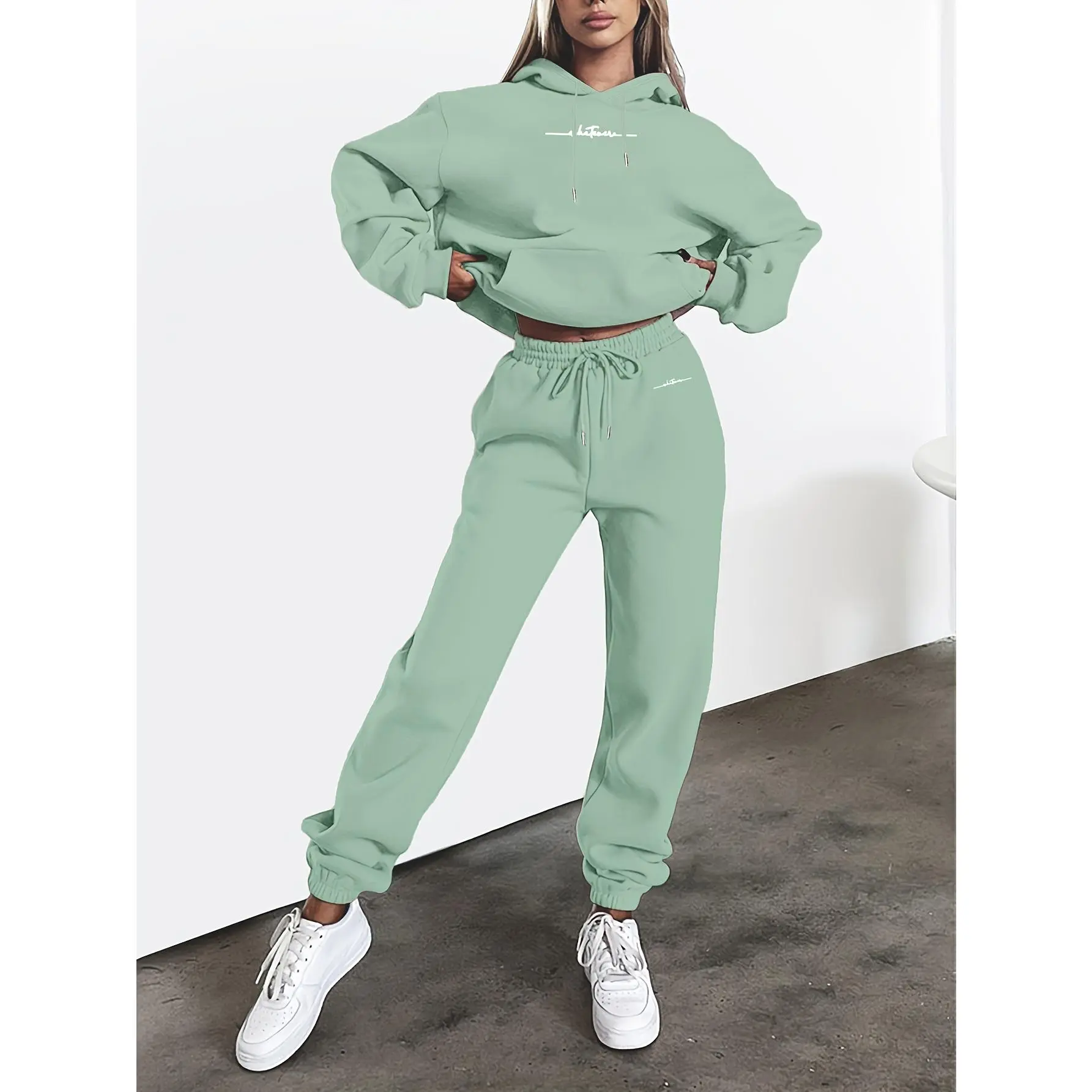 Women's 2-Piece Hoodie & Pants Set, Casual Flower Print Knit Polyester Outfit, Long-Sleeve Drawstring Pullover for Autumn Winter, Matching Activewear Set, Tracksuit Style, 100% Polyester, Casual Wear, Hooded Neck, Pink Floral Women's Tracksuit Set