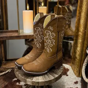 Stephy Women's Rodeo Square Toe Boots - Genuine Leather Western Cowgirl Boots with Leather Soles for Durability Made in Mexico