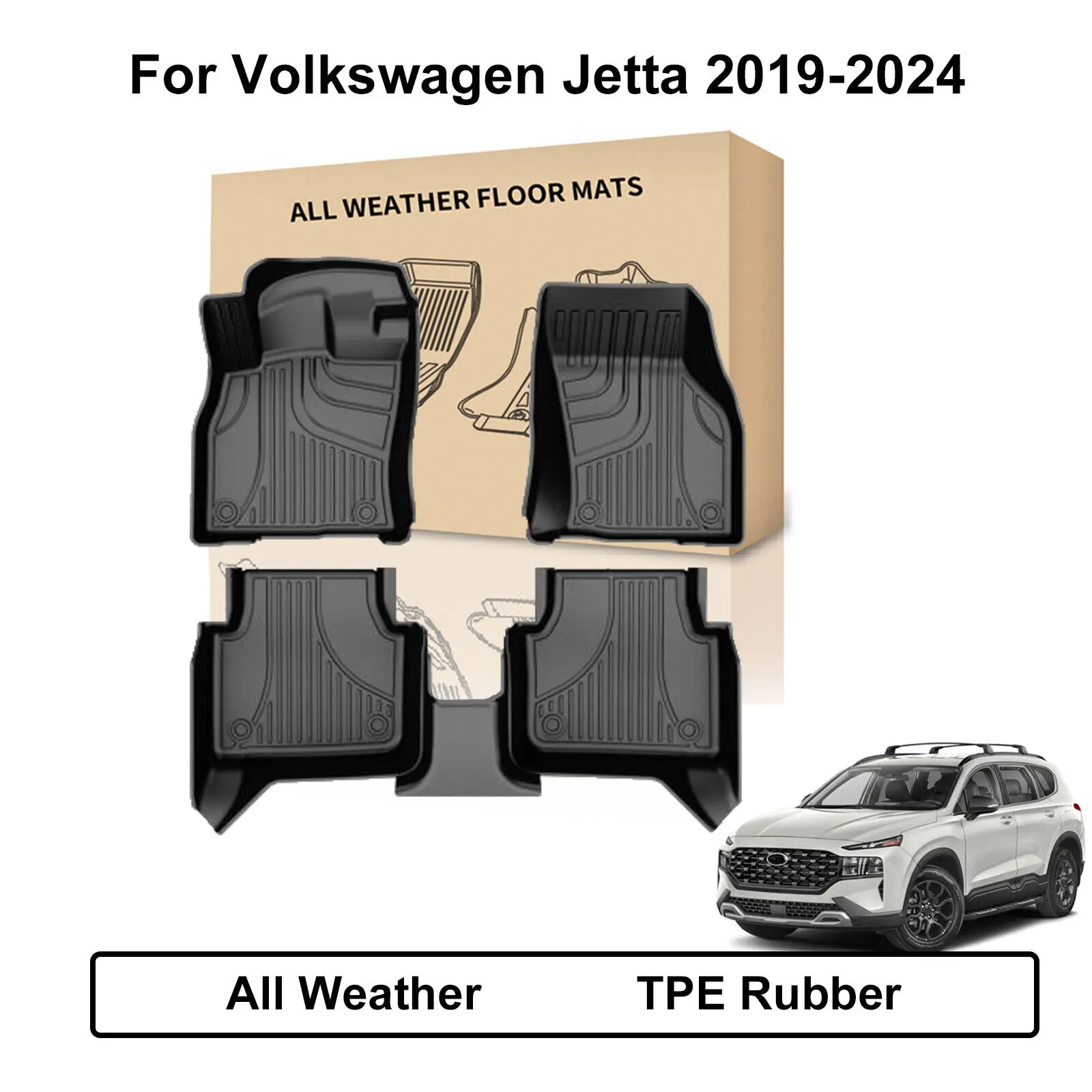 AOMSAZTO All-Weather TPE Rubber Floor Liners - 1st & 2nd Row Full Set, Raised Lip, Debris Trap, Plug Play, Fit for 2019-2024 Volkswagen Jetta, Car Interior Accessory, Car Accessories