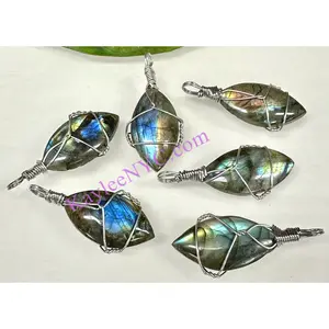 Wholesale Lot 6 Pcs Natural Labradorite Wire Wrapped Pendant healing energy