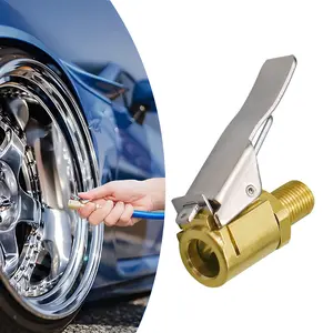Air Chuck with Clip Adapter,Brass Locking Tire Inflator Nozzle Adapter Connect,Vehicle-Mounted Air Pump Connector Hose Conversion Nozzle Accessory Valve Cap Adapter With Pressure Relief Valve, Smooth-Threaded Style