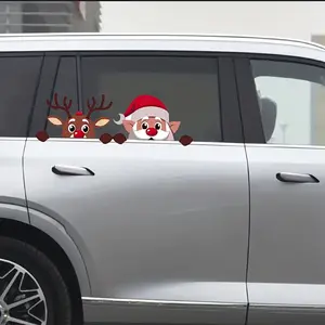 2PCS/SET New Christmas Car Side Mirror Stickers｜Santa Claus & Reindeer Glass Decor Decals｜Easy to Apply Waterproof Festive Atmosphere Car Decor Decal for Cars Car Decoration