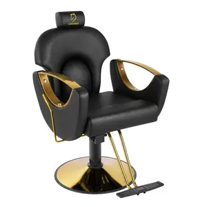 Luxury Barber Chair Salon Chair Hydraulic 360 Degrees Rolling Swivel Hair Styling Chair Cutting Chairs Salon Shampoo Equipment Black Gold
