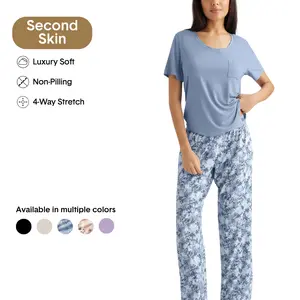 Tommy John Women’s Second Skin Sleep Tee & Pant Set | Ultra-Soft Modal Pajama Set | Lightweight Breathable Loungewear, Stretch Fit