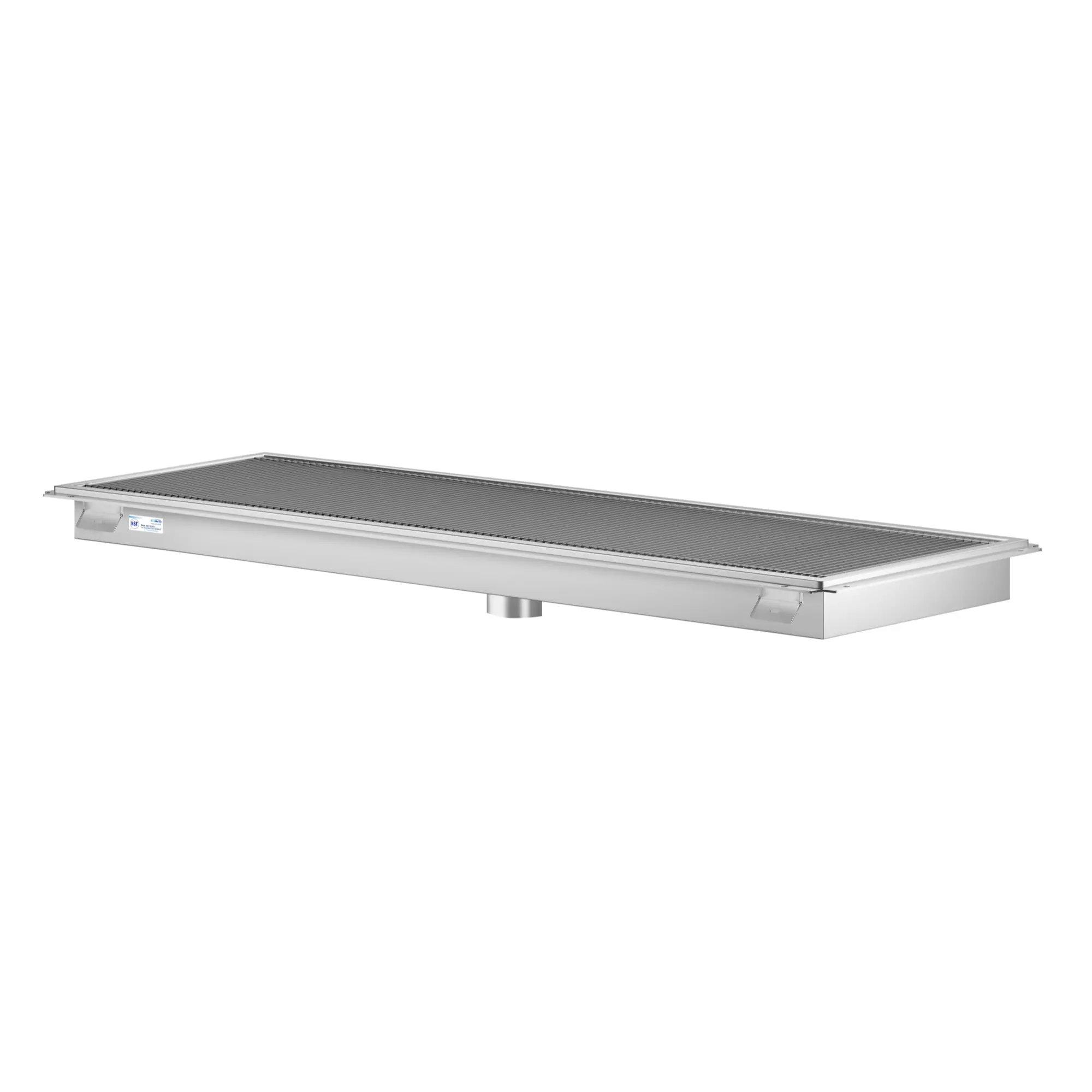24" x 72" Stainless Steel Floor Trough Drain, 14-Gauge with Subway-Style Grating & Removable Drain Basket, NSF Listed (KM-FTG-2472)