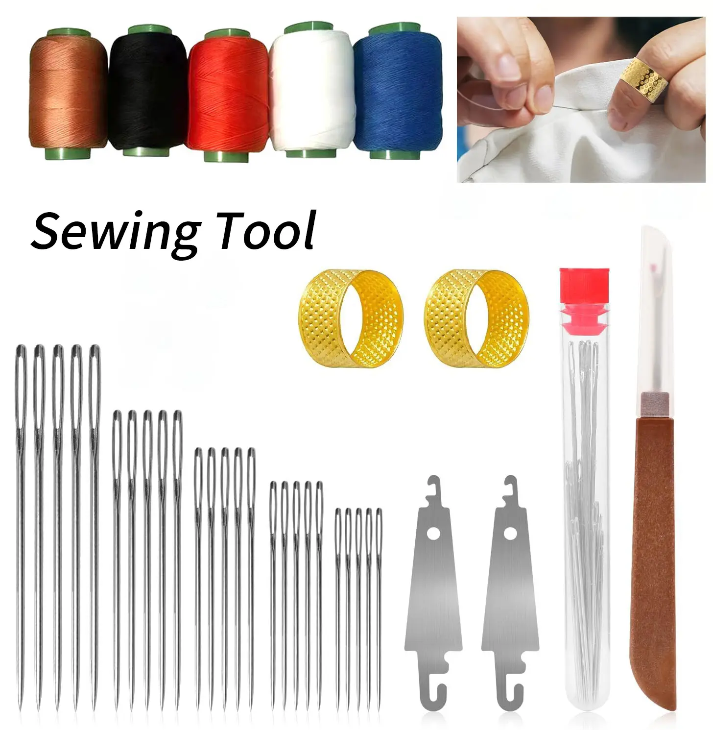 36PCS Big Eye Steel Needles Sewing Kit - Easy Threading Sewing Supplies Crafts for Hand Sewing, Mending, DIY Projects, with Included Threads & Accessories