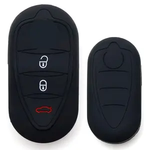 iJDMTOY Black Soft Silicone Full Coverage Key Fob Cover For Fiat 2007-2020 500 500X 500L Abarth 3-Button Folding Blade Key Remote