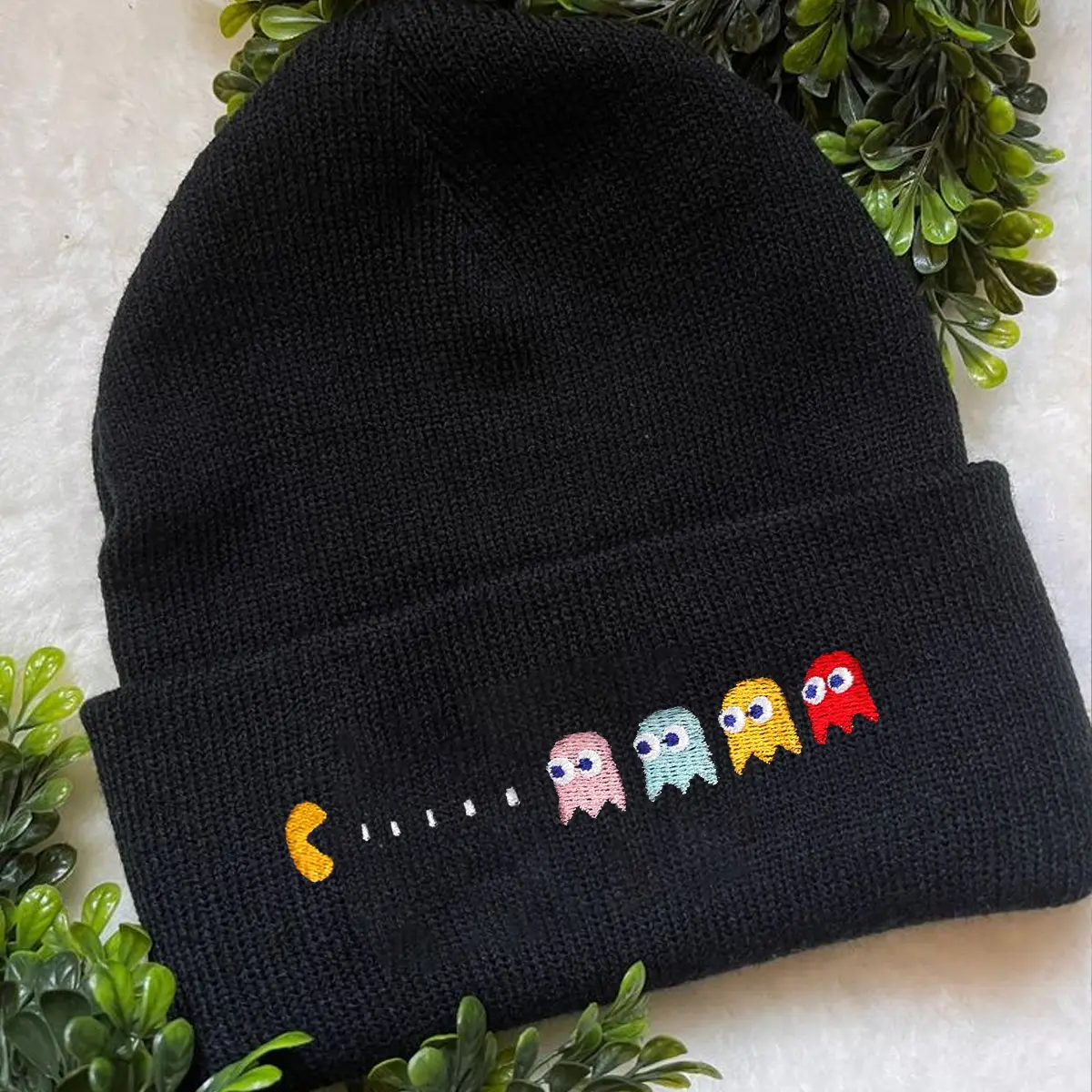 Pac-Man Embroidered Beanie, Pac-Man Game Beanie, Pac-Man Embroided Winter Beanies, Christmas Gifts