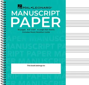 Wide Staff Wirebound Manuscript Paper Aqua Cover Spiral Music Notebook 6 Staves Per Page with Notation Guide -- Hal Leonard Corp - Spiral