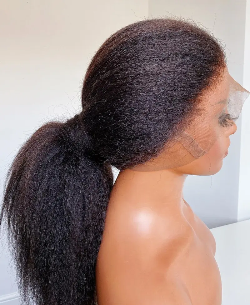 Soft 180% Density Black Kinky Straight Yaki 30inch Hair Wig for Women - Heat-Resistant, Lace Front, Suitable for Synthetic Hair, 13 * 4 * 1 L
