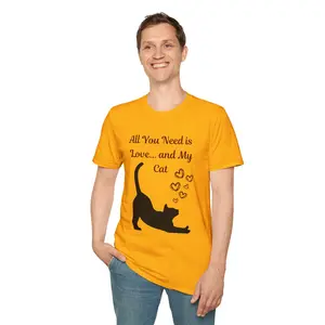 All You Need Is Love and My Cat Unisex Softstyle T-Shirt - Casual Tee with Collar, Funny Design, 90s Gifts Cotton, Perfect for Men and Dogs