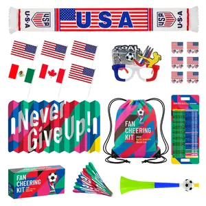 2026 FIFA World Cup  Cheer Set Fan Support Kit with Essential Items for Perfect for Fans to Show Support Rico Cheering Horn. Small National Flag. Multi-purpose Schedule. Storage Backpack. Scarf. Sunglasses. National Flag Tattoo Stickers.