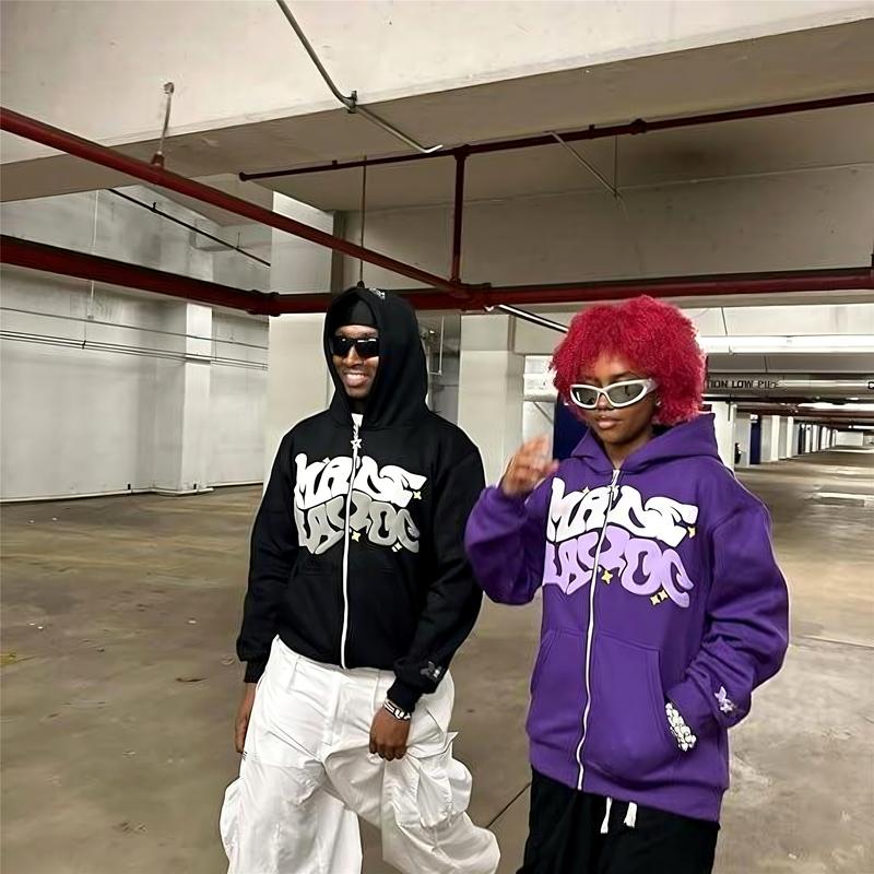 Unisex Zip Up Blue Grunge Hoodie, Puff Print - Oversized Loose Fit Streetwear Pullover Fathersday Giftaygift