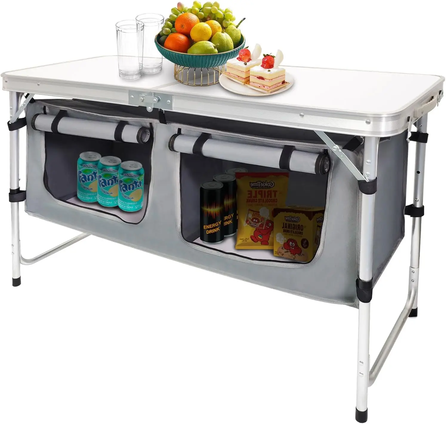 Campland Outdoor Folding Table Aluminum Lightweight Height Adjustable with Storage Organizer for BBQ, Party, Camping CampLand