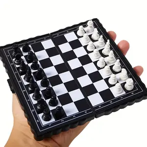 Portable Magnetic Mini Chess Set, Family Board Games, Foldable Lightweight Plastic Board Game, & Pieces, Compact Design for Home Outdoor Parties, Strategy Board Games