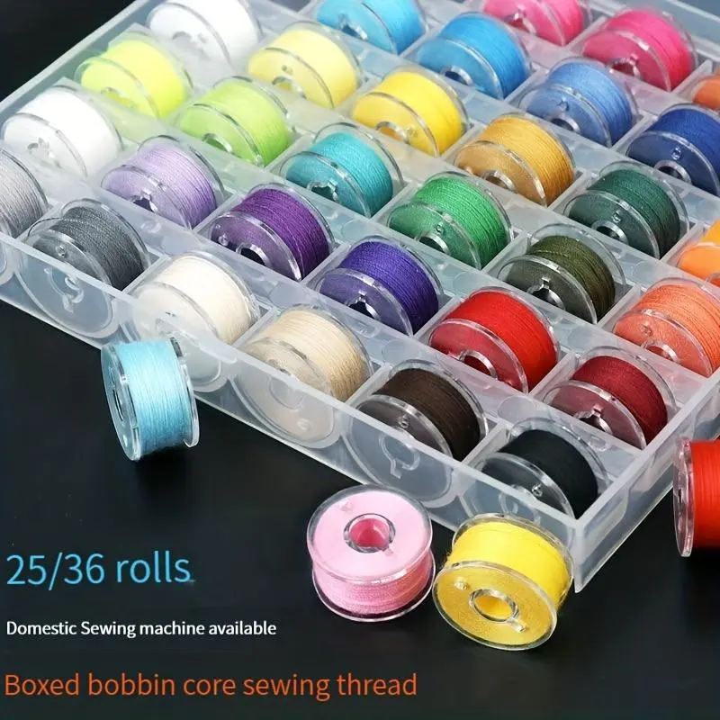 25/36pcs/set Bobbin With Sewing Thread, 25/36 Grids Boxed Color Bobbins, Practical Replacement Simple Installation Household For Sewing Machine, Sewing Supplies