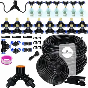 Newly upgraded 787.4-inch 5/8mm nozzle atomizing sprinkler with dual outlet faucet interface irrigation system, 360-degree atomizing cooling system, suitable for garden irrigation, watering, and vegetable plant cooling