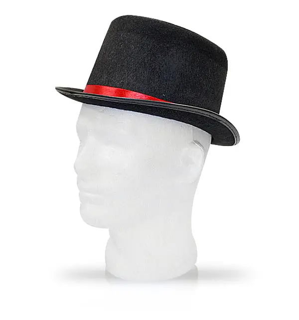 Tuxedo Top Hat with Red Trim - Size Adult