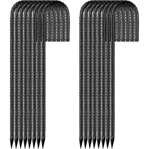 16 Pack 12 Inch Heavy Duty Steel J Hook Rebar Garden Ground Stakes, Ground Anchors for Tents, Fence, Trampoline and Outdoor Decoration