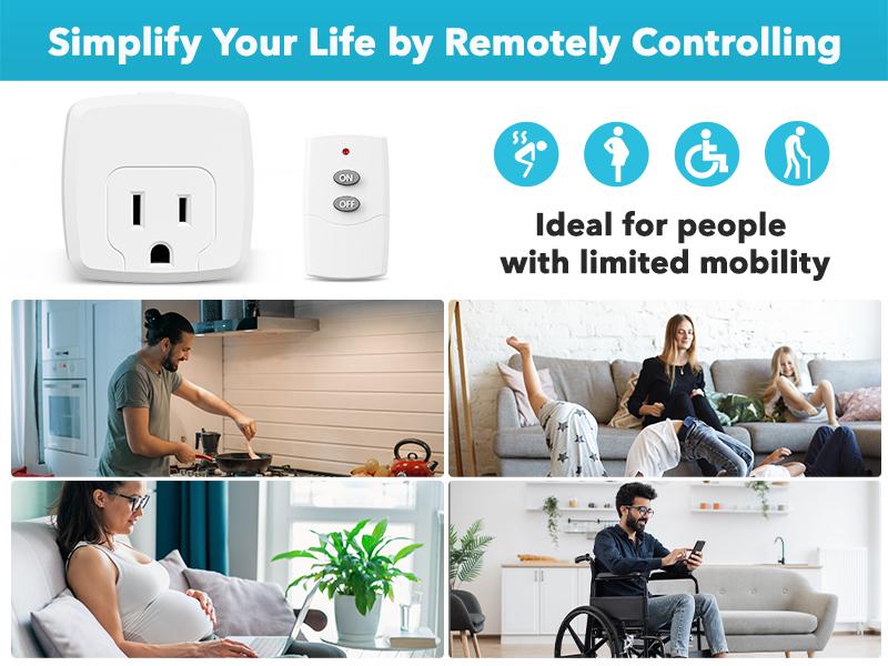 HBN Remote Control Outlet with 100FT RF Signal, Wireless On Off Switch Plug for Household Appliances, Battery Included, 15A/1875W(1 Outlet + 1Remote)